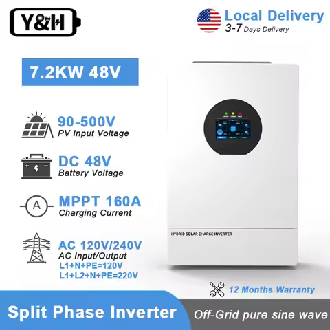 Y&H 7.2kW Split Phase Inverter 120V/240V Hybrid Solar Inverter 48V Dual MPPT 150A Fast Charge For Li