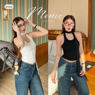 Crop Top There Is Chiffon Fabric Tied At The Neck. B1008 l MONIC Ribbed [Buy 1 000 And Get Free Acce