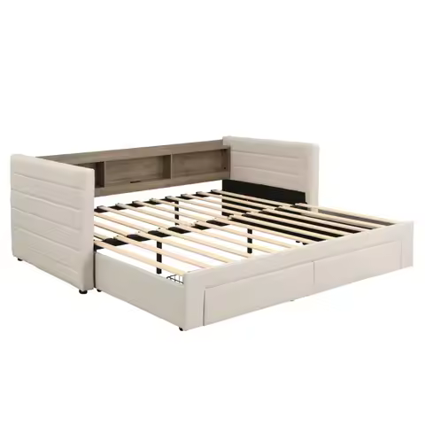 Upholstered bed, sofa bed with pull-out bed, 3FT single bed 90x190cm, sofa bed, storage drawers, eas