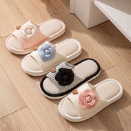 Houndstooth Camellia Linen Slippers Women Indoor Cotton Linen Sandals Slippers Women Home Slippers
