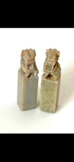 父親節禮物精選  一對  微形 石獅子  圖章石  印章石 手工精細  6.5 x 1.5 x 1.5 cm 全新 未用過 收藏品 vintage collection