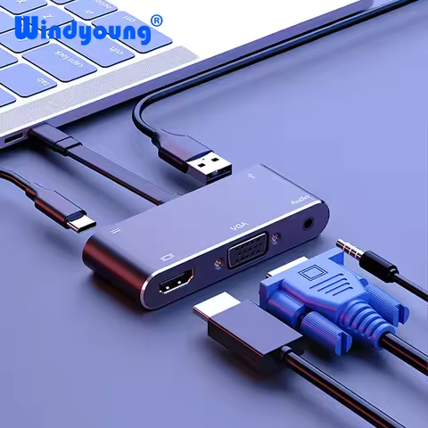 Type-C to 4K HDMI VGA USB 3.0 USB-C Hub 3.5 Audio AUX Jack USB 3.1 PD Adapter for MacBook Samsung S9