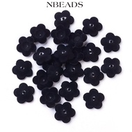 Nbeads 5pcs Cap Manik-Manik Akrilik Bentuk Bunga 5 Kelopak Warna Hitam