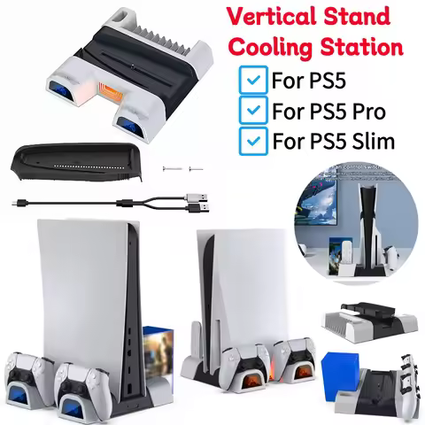 Vertical Stand Cooling Station Controller Charger For PlayStation 5/ PlayStation 5 Slim/PS5 Pro Dual