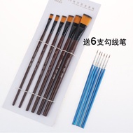 Free Shipping 820 Nylon Water Chalk Acrylic Watercolor Paint Brush Oil Brush 6-Pack Double Size Stud