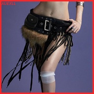 XUEXII Mini Bag Belt, Y2K Gyaru Faux Fur Splicing Belts, Retro Chic Trendy Design Cowgirl Waistband 