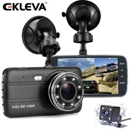 EKLEVA รถแบบมีสองเลนส์กล้องหน้าติดรถยนต์ ON - Dash กล้องวีดีโอติดรถยนต์ Full HD 1080 จุด 170 องศาด้านหน้า Dashboard Camera 720 จุดด้านหลัง Camera 4.0 นิ้ว LCD G - Sensor Night MODE