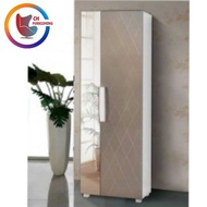 TALL SHOE CABINET WITH MIRROR / TALL SHOE RACK (WHITE + CHAMPAGNE COLOUR)