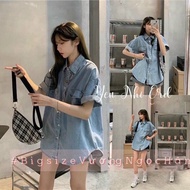 [Hoàn tiền Max 15%] Áo sơ mi jean form rộng nữ hình siêu dễ thuong HÀn Quốc size dưới 60kg