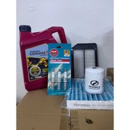 PERODUA AXIA NEW 5W30 ENGINE OIL+AIR FILTER BZ140+OIL FILTER P2A12+CABIN FILTER 2990+LKR6C SPARK PLU