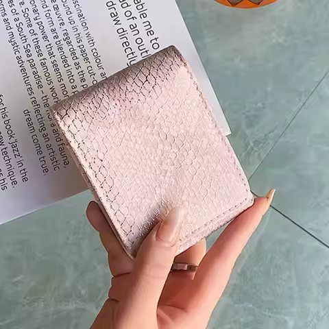 Durable PU Leather Lipstick Bag Snap Button Mini Lipstick Pouch With Mirror Lipstick Storage Case