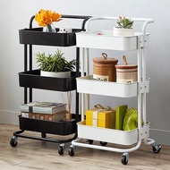 HLV_ 3 Tier Multifunction Storage Trolley Rack Office Shelves Home Kitchen Rack With Wheel