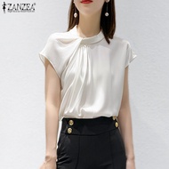 [ขายล้างสต๊อกราคาถูก] Celmia ZANZEA เสื้อฤดูร้อนผ้าซาตินผู้หญิงสไตล์เกาหลีเสื้อแขนสั้นคอกลมปาร์ตี้เสื้อคลับ #11