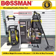 BOSSMAN Cleaning Combo 1 - 180Bar 2500W High Pressure Cleaner HPC188 + Wet & Dry Vacuum 17L 1200W wi