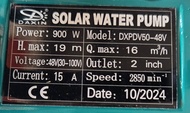 ไดโว่ โซล่าเซลล์ ปั๊มจุ่ม 48V 900วัตต์ ยี่ห้อ DAXIN ขนาด 2 นิ้ว 3 นิ้ว และ 4นิ้ว บริษัทเดียวกับ CTL