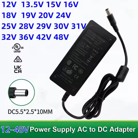 AC DC Adapter 13.5V 5A Power Supply 12V 15V 16V 18v 19V 20v 24V 25v 28V 29V 32V 36V 48V 3A 1.5A 2A 2