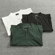 American Retro Henry Shirt Long-Sleeved T-Shirt Male Ami Khaki Heavy Cotton Solid Color Simple Henry