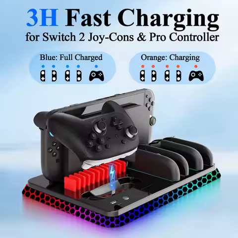 YH-71 Multi-Function Charging Dock for Switch 2 – RGB Light, Charges Joy-Con & Pro Controller, Store