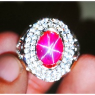 Natural Red Ruby Star Burma Tajam Playing Star Tajam Combinasi Ring Perak Micro Setting + Memo Sgr L