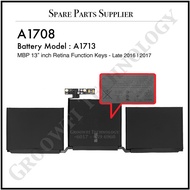 A1713 Battery Replacement for A1708 MBP Pro 13-inch Retina Function Keys 2016 2017