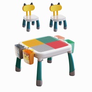 Kids Multifunctional Building Block Table Study Table (1Table + 2Chairs)