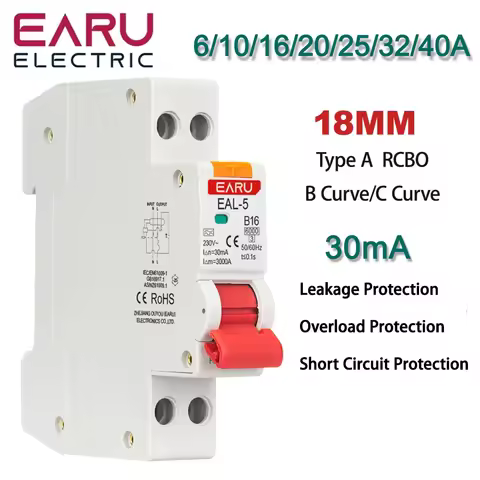 RCBO Type A Residual Automatic Circuit Breaker 1P+N 2P 6A 10A 16A 20A 32A 40A Curve C/B Over Current