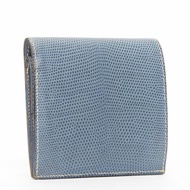 HERMES blue scaled leather silver logo bifold coins wallet