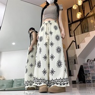 Ethnic Wind Vintage Floral Plus Size Wide Leg Pants Skirt Women Summer High Waist Drawstring Loose H