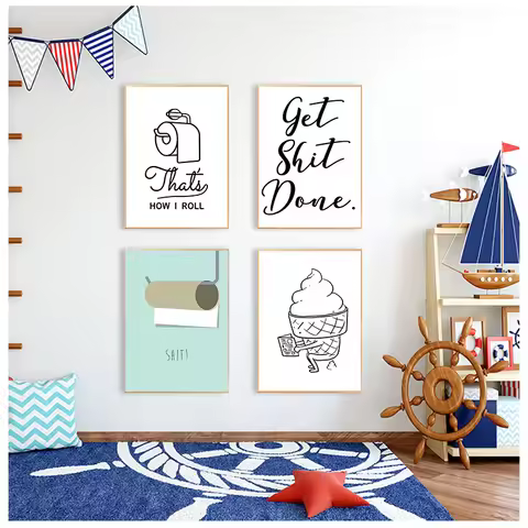 A5 A4 A3 A2 Canvas Painting Decoration Funny Toilet Picture Get Shit Done Ice-Cream Wall Art Picture