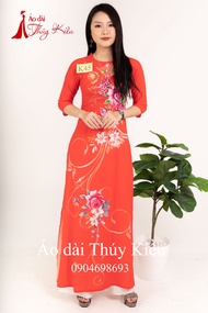 Áo dài truyền thống thiết kế may sẵn tết cách tân nữ nền đỏ hoa dây K45 Thúy Kiều mềm mại co giãn áo