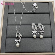 D Brand CD Letter Bowknot Necklace Set for Women, Light Luxury Electroplated Copper Cross Chain