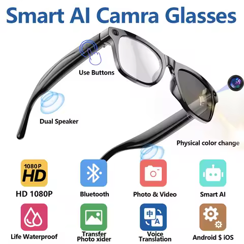 4K HD AI Smart Glasses Chat GPT 100MP Camera Photochromic Lens Bluetooth Call Long Battery Voice Ass