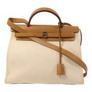 HERMES 帆布Herbag PM手挽肩背兩用袋Gold/Vanille