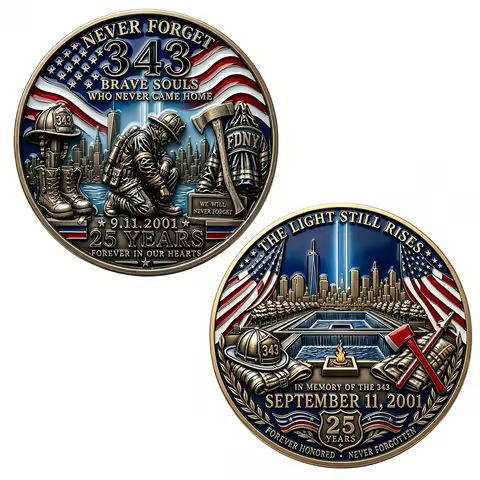 9/11 Never Forget 343 Firefighters Commemorative Coin Double Sided September 11 Memorial Coin FDNY T