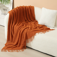 3D Plaid Knitted Blanket Solid Color Embossed Blanket Nordic Decorative Blanket for Sofa Bed Throw C