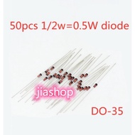 50pcs BZX55C 1/2w = 0.5W Zener diode DO-35 2.4V/3V/3.3V/4.7V/5.1V/7.5V/9.1V/10V/12V/15V/18V-30V diod