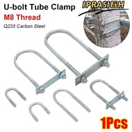 IPRASI6H 1Pcs M8 Round Tube Clamp, Screws With Baffle Pipe U-clamp,  Galvanized Q235 Carbon Steel Ri