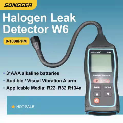 Halogen Leak Detector W6 AS-W6 Refrigerant Gas Sniffer HVAC Freon R134a Detector High Sensitivity In