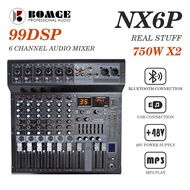 BOMGE NX4/6P Audio Mixer, 4 Channel Audio DJ Mixer Standalone 48V 2 AUX Output Mixing Console USB Bl