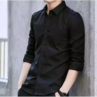KEMEJA MEN'S SHIRT, men's long-sleeved office shirt, plain black, slim-fit model - Black, M NEWEST P