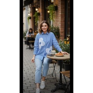 KEMEJA MYOUTFITKUU/ FLOWER STRIPED SHIRT/ TOPWOMEN'S SHIRT