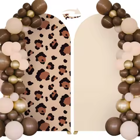2-in-1 Jungle Arch Backdrop: Leopard Print & Nude Fabric Cover 6.5FT, Washable Spandex for Safari Bi