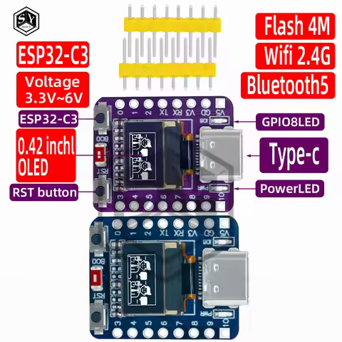 MINI ESP32-C3 Development Board 2.4G Wifi 4 BT Module with 0.42 Inch OLED Display 4MB Flash Ceramic 