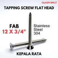 FAB 12X 3/4 Tapping Screw fh 12 X 3/4 Stainless Steel Flat Head Screw SS304