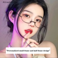 [AttractiveFine] Vintage Glasses Metal Frame Half Without Lens Girls Chic Cosplay Party Decoration Lensless Metal Half Frame Glasses With Chain Att