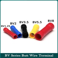 10~100pcs Wire Terminal BV1.25 BV2 BV3.5 BV5.5 BV8 Straight Butt Splice Crimp PVC Insulated Copper T