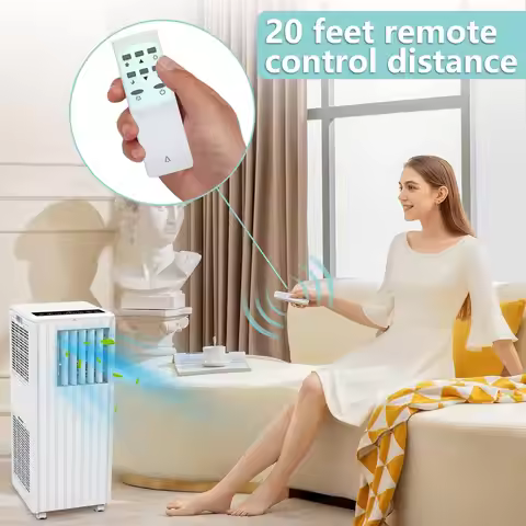 8000 BTU Portable Air Conditioner Quiet Sleep Mode, 3-in-1 Cooling Dehumidifying Fan for 350 Sq Ft R