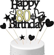 Conruich Happy 80th Birthday Cake Decoration Birthday Man, Black Cake Decoration 80th Birthday Woman