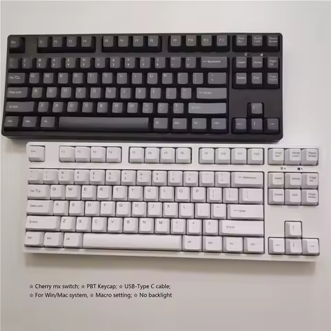 Budget Wired Type C 87 TKL Cherry Red switch Mechanical Keyboard NKRO Gaming PBT keycaps Macro MAC s