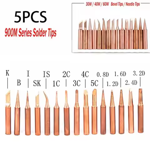 5PC 900M-T Copper Soldering Iron Tip I/B/K/2.4D/3C Welding Tip Head 4mm-6mm Inside Hot Bare Copper E